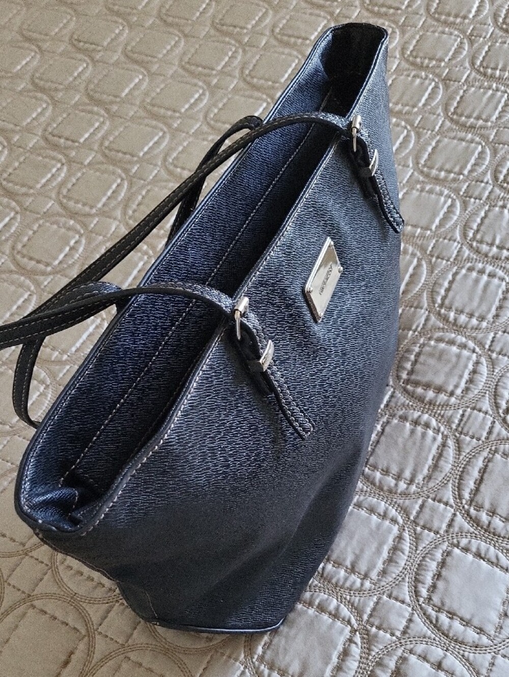 Nine West Black Saffiano Tote with Silver Plaque - Picture 4 of 7